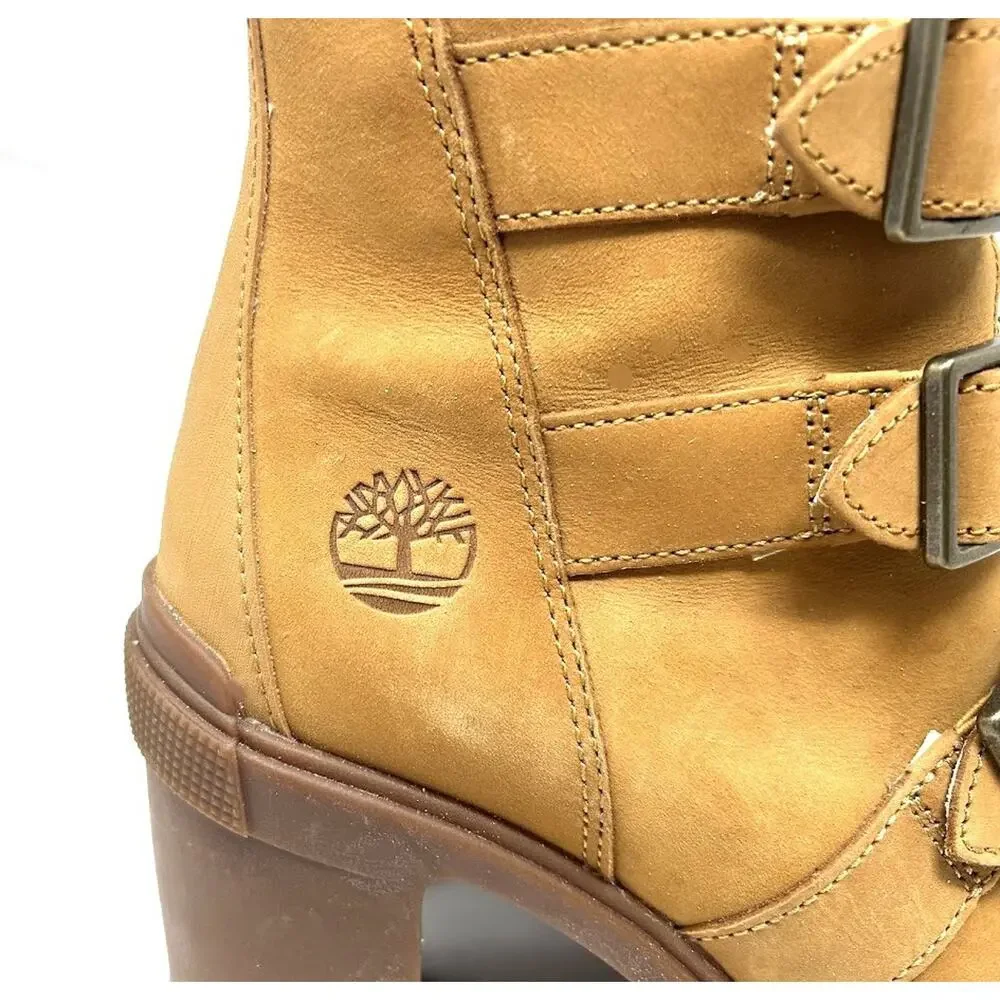 Timberland Sutherlin Bay Triple Buckle Boots Wheat Leather Heel Women’s Size 9 - Picture 4 of 9